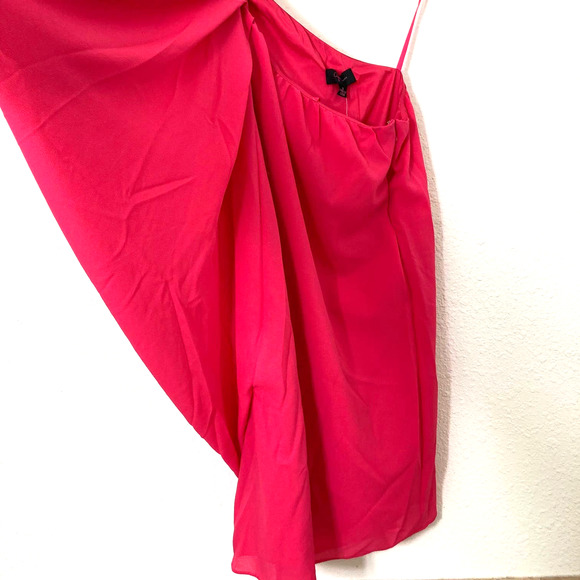 New - Hot PINK Gathered One Shoulder Cocktail Dress - Size 8 - Picture 7 of 9